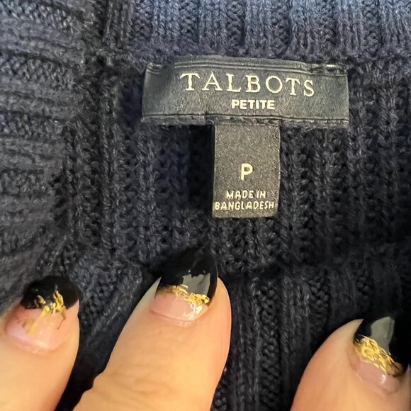 Talbots Navy Blue Pullover Sweater Shoulder Buttons Yellow Red White Stripe P - Picture 3 of 9